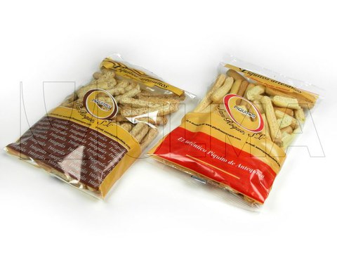 Broodstokjes verpakt in vertical machine (VFFS) in zakverpakking