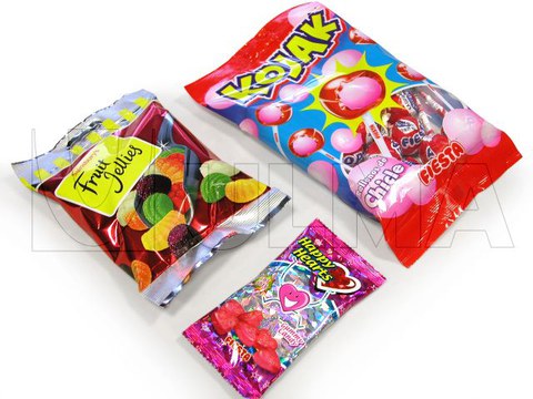 Wine gums verpakt op vertikale machine (vffs) in pillow pack met eurolock