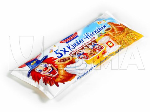 Bundelverpakking van individueel verpakte chocolade croissants in Flowpack (HFFS)