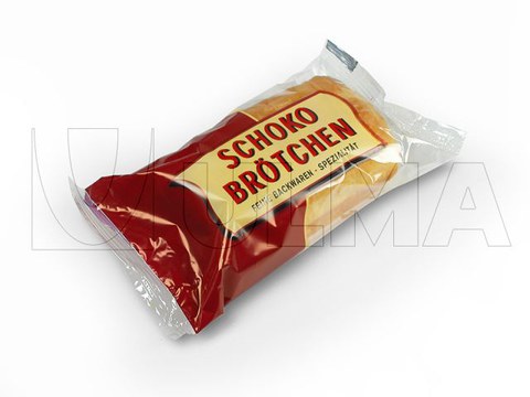 Chocoladebroodje verpakt met flowpacker