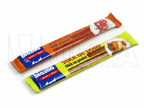 Dierensnoepjes verpakt in flow pack wrapper (HFFS).