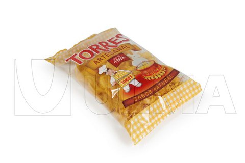 Verpakking snacks uit VFFS machine in MAP, BOPP of gelamineerde folie.