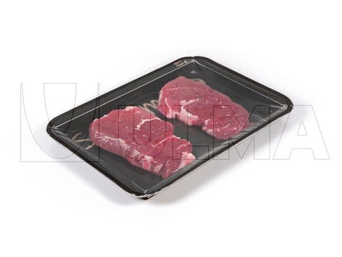 Entrecote verpakt op kartonnen tray met traysealer