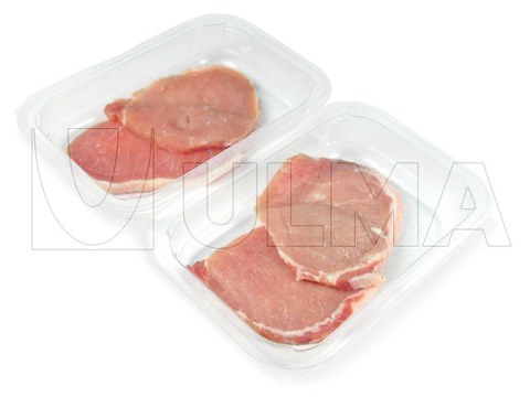 Vers vlees verpakt in stevige schalen met MAP-verpakking in tray sealer.