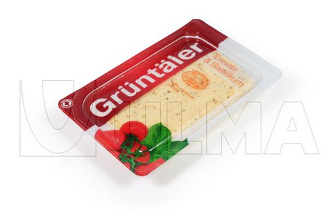 Plakken kaas MAP verpakt in harde folie met thermoformer